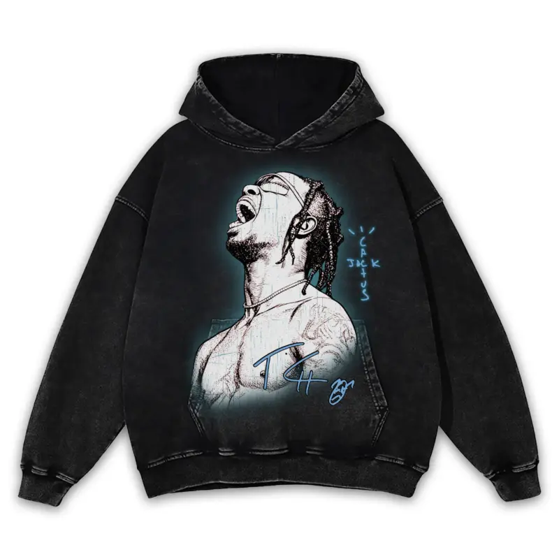 University Blue x Travis Scott 'Head Held Back' Vintage Acid Wash Hoodie - Black