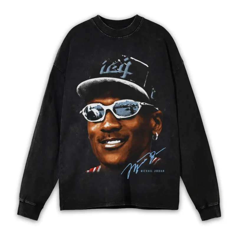 University Blue x Michael Jordan 'Goggles' Vintage Acid Wash Long Sleeve