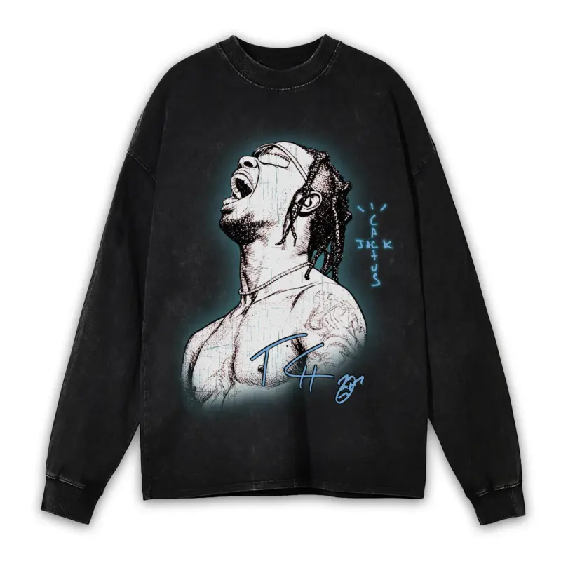 University Blue x Travis Scott 'Head Held Back' Vintage Acid Wash Long Sleeve