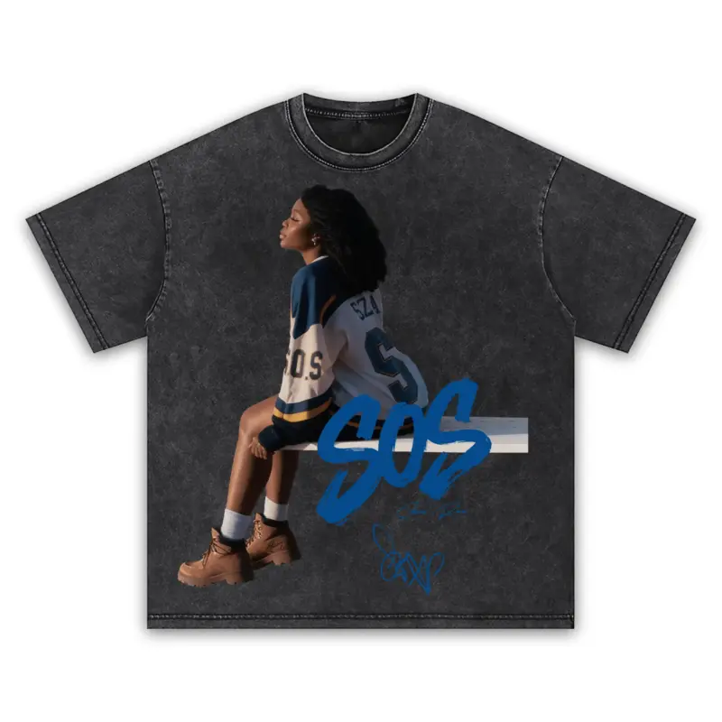 Retro Royal x Sza 'SOS Jersey' Vintage Acid Wash Tee