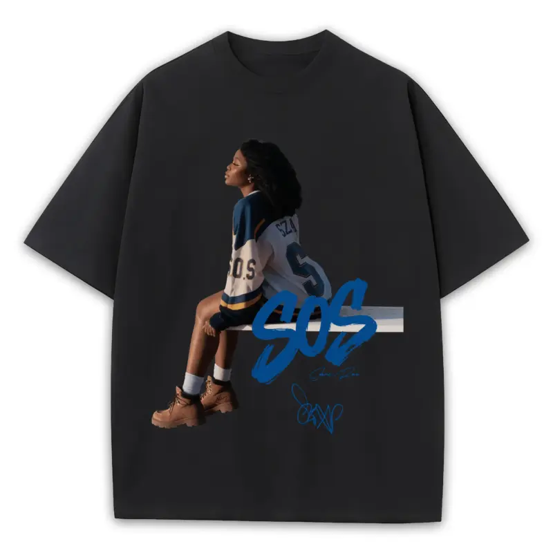 Retro Royal x Sza 'SOS Jersey' Heavyweight Tee - Black