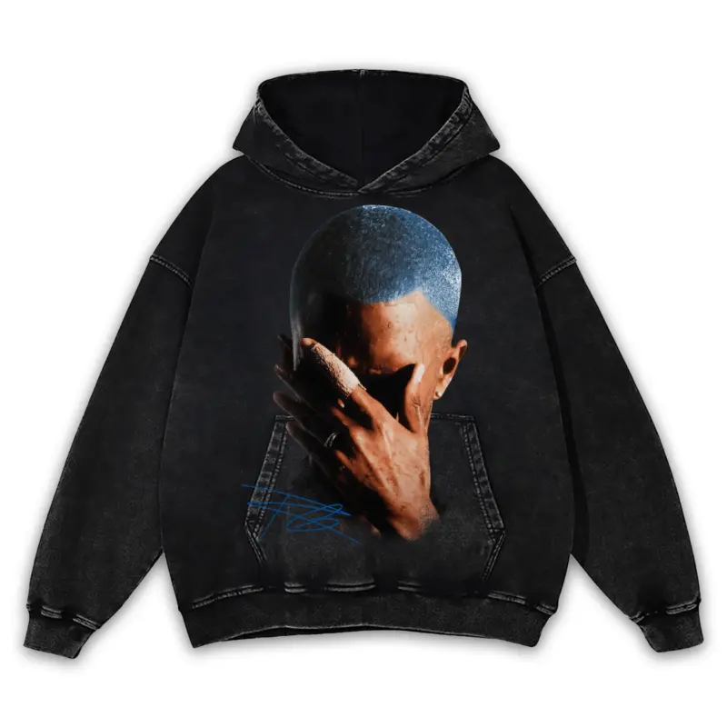 Retro Royal x Frank Ocean 'Hands On Face' Vintage Acid Wash Hoodie - Black