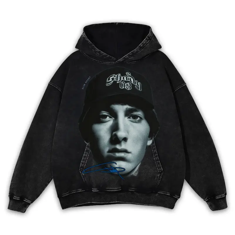Retro Royal x Eminem 'Portrait' Vintage Acid Wash Hoodie - Black