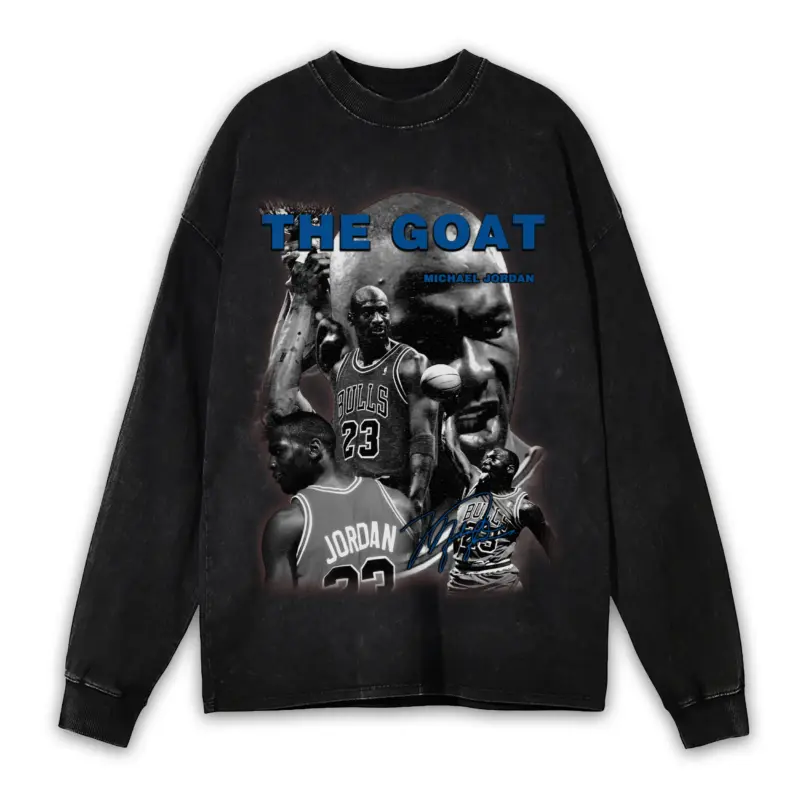 Retro Royal x Michael Jordan The Goat Collage Vintage Acid Wash Long Sleeve