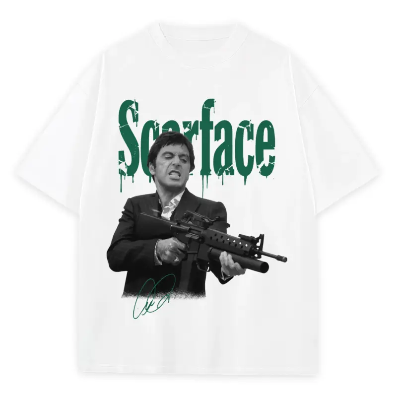 Pine Green x Scarface 'Machine Gun' Heavyweight Tee - White