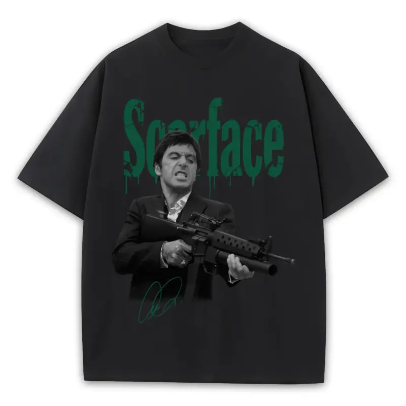 Pine Green x Scarface 'Machine Gun' Heavyweight Tee - Black