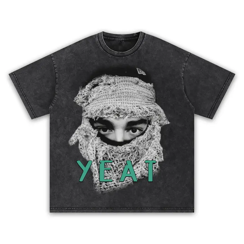 Pine Green x Yeat 'Ski Mask' Vintage Acid Wash Tee