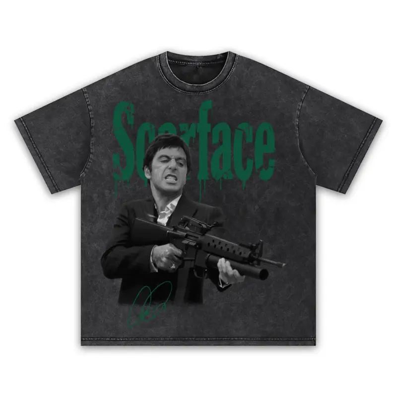 Pine Green x Scarface 'Machine Gun' Vintage Acid Wash Tee