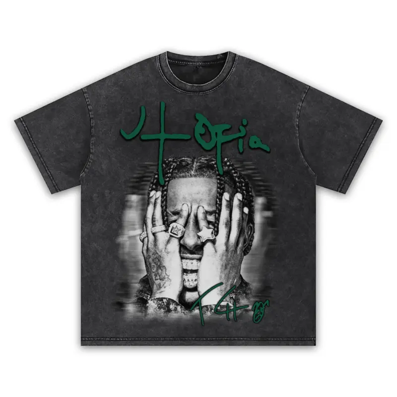 Pine Green x Travis Scott 'Utopia Head Grab' Vintage Acid Wash Tee
