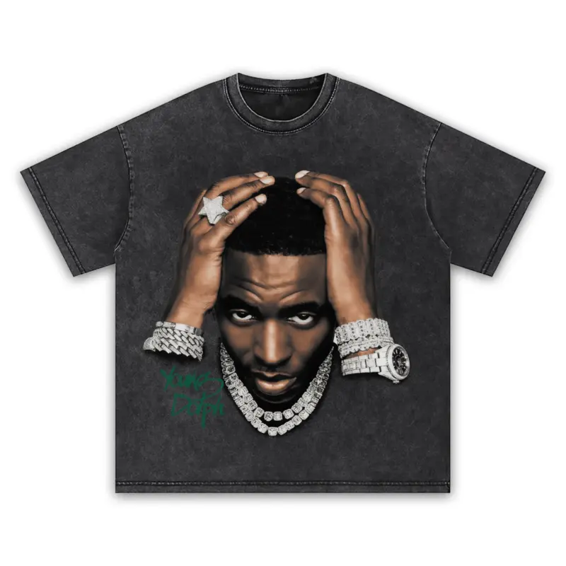 Pine Green x Young Dolph 'Portrait' Vintage Acid Wash Tee