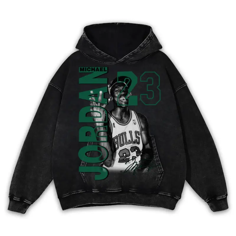 Pine Green x Michael Jordan 'Trophy Cigar' Vintage Acid Wash Hoodie - Black