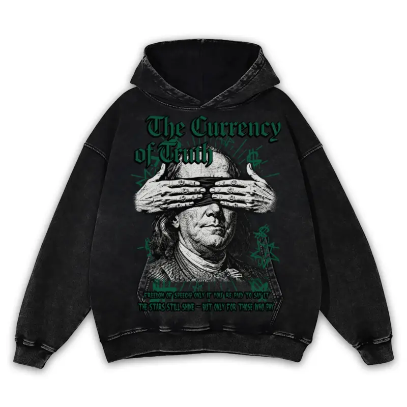 Pine Green x The Currency of Truth Vintage Acid Wash Hoodie - Black