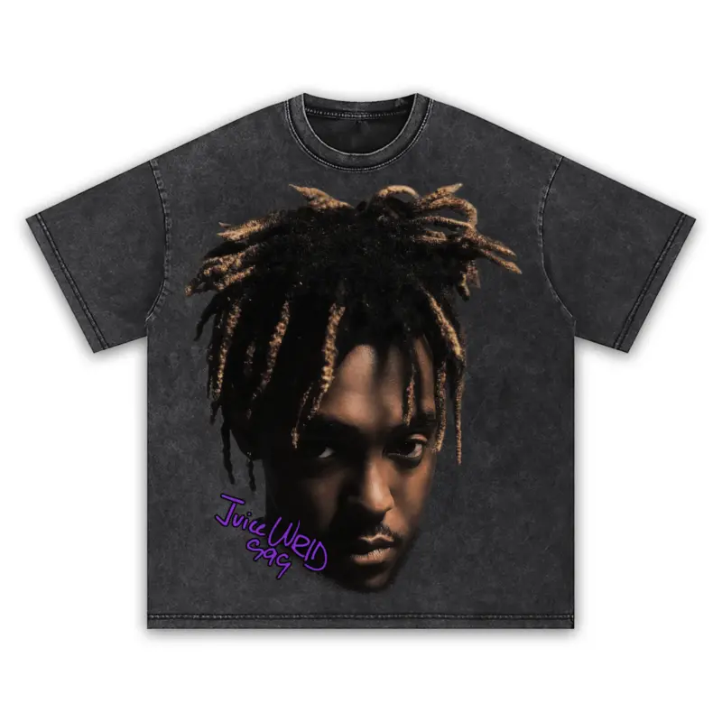 Retro Purple x Juice Wrld 'Portrait' Vintage Acid Wash Tee