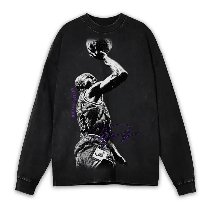 Retro Purple x Michael Jordan 'Jump Shot' Vintage Acid Wash Long Sleeve