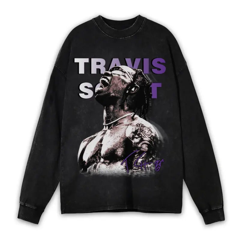 Retro Purple x Travis Scott 'Muscled Upper' Vintage Acid Wash Long Sleeve