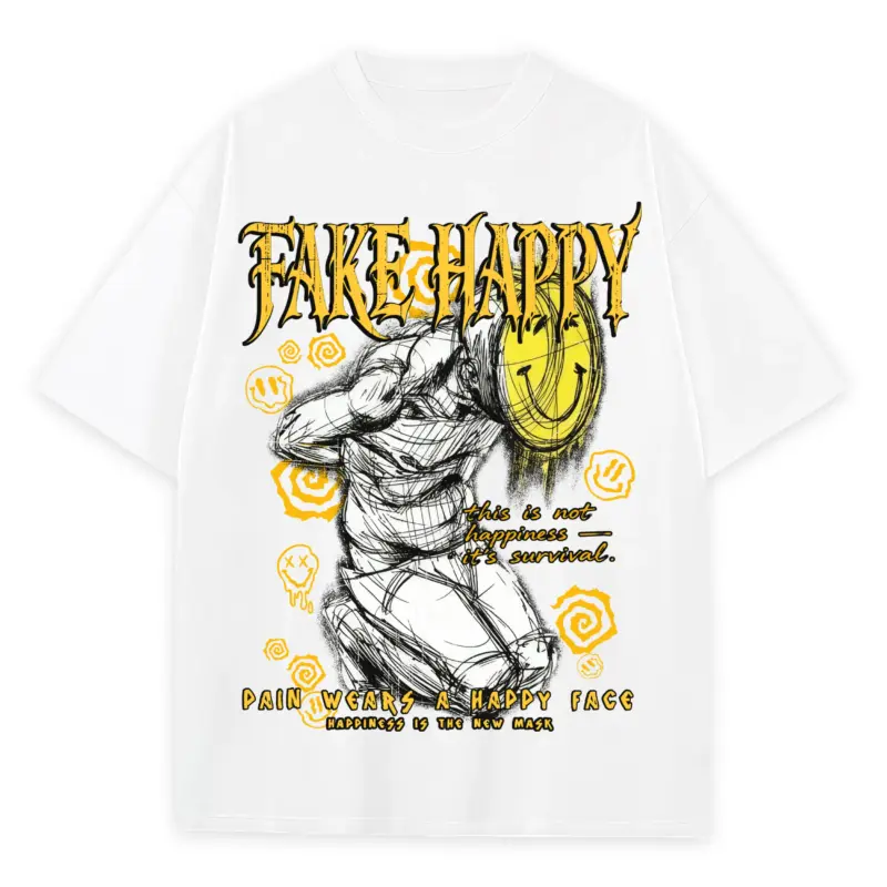 Taxi Yellow x FAKE HAPPY Heavyweight Tee - White
