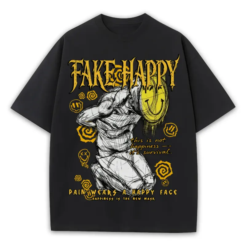 Taxi Yellow x FAKE HAPPY Heavyweight Tee - Black