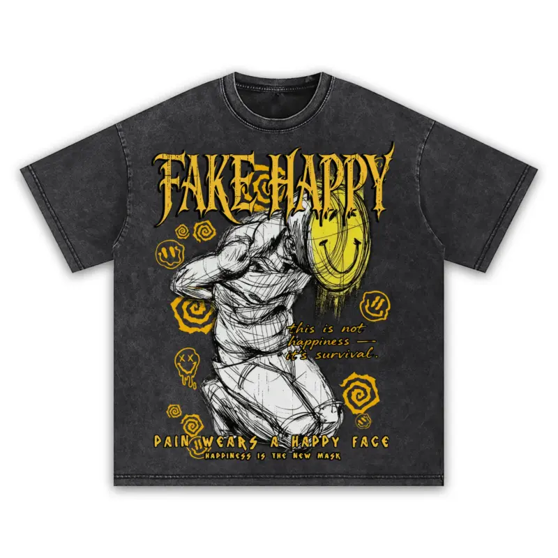 Taxi Yellow x FAKE HAPPY Vintage Acid Wash Tee