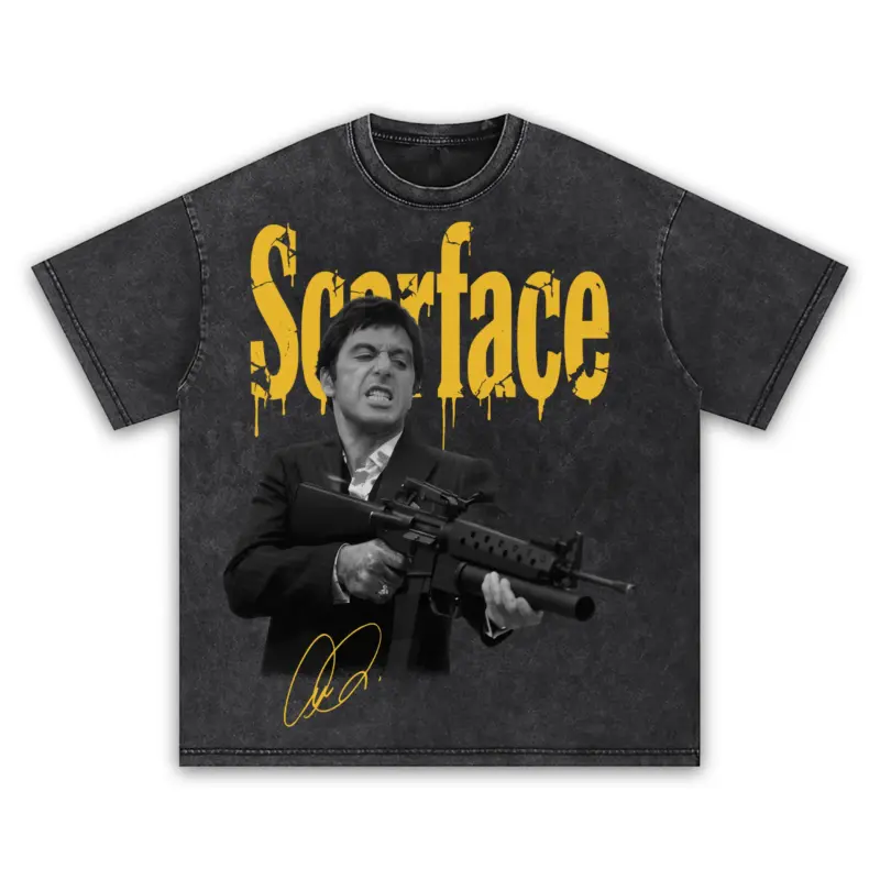Taxi Yellow x Scarface 'Machine Gun' Vintage Acid Wash Tee