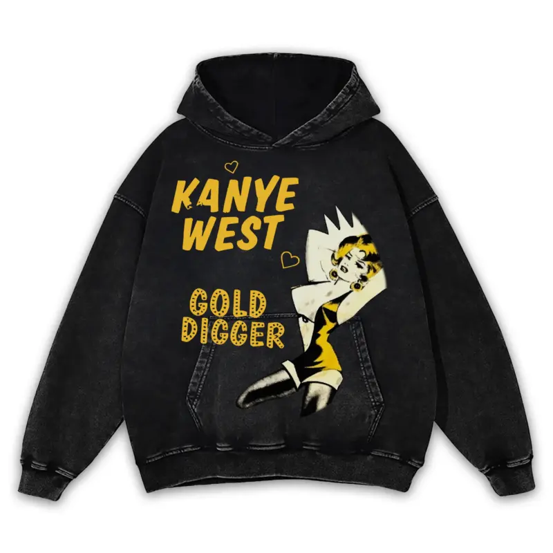 Taxi Yellow x Kanye West 'Gold Digger' Vintage Acid Wash Hoodie - Black