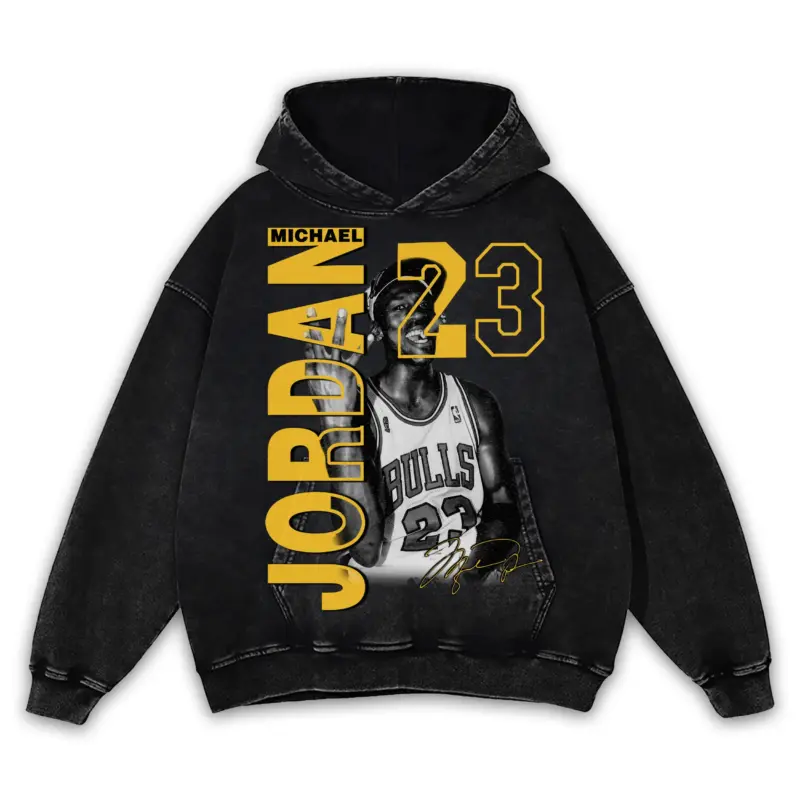 Taxi Yellow x Michael Jordan 'Trophy Cigar' Vintage Acid Wash Hoodie - Black