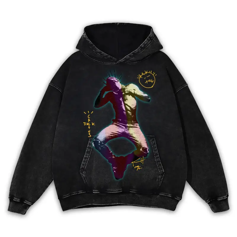 Taxi Yellow x Travis Scott 'Split Color' Vintage Acid Wash Hoodie - Black