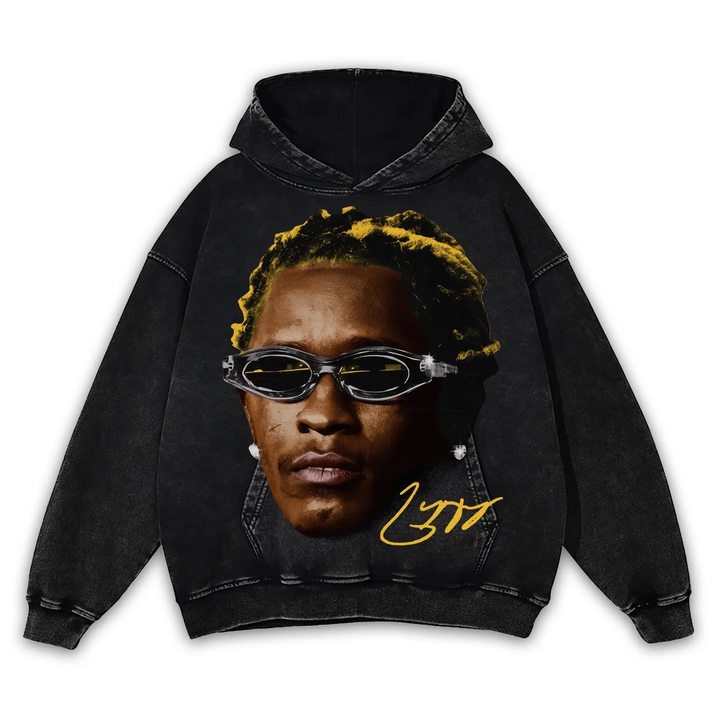 Taxi Yellow x Young Thug 'Spider Shades' Vintage Acid Wash Hoodie - Black