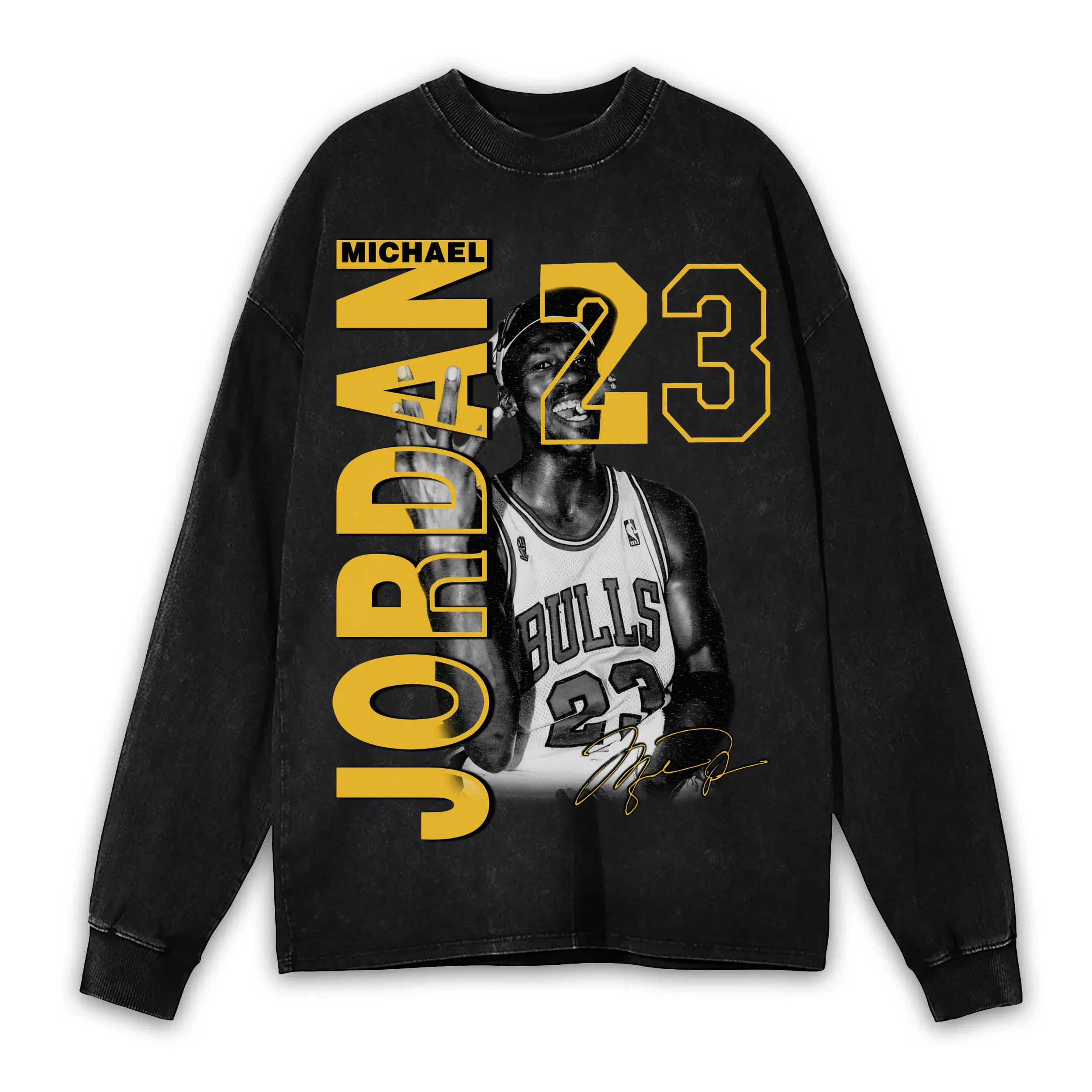 Taxi Yellow x Michael Jordan 'Trophy Cigar' Vintage Acid Wash Long Sleeve