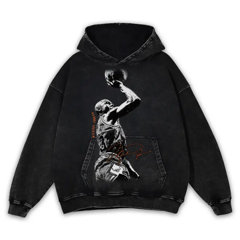 Starfish Orange x Michael Jordan 'Jump Shot' Vintage Acid Wash Hoodie - Black