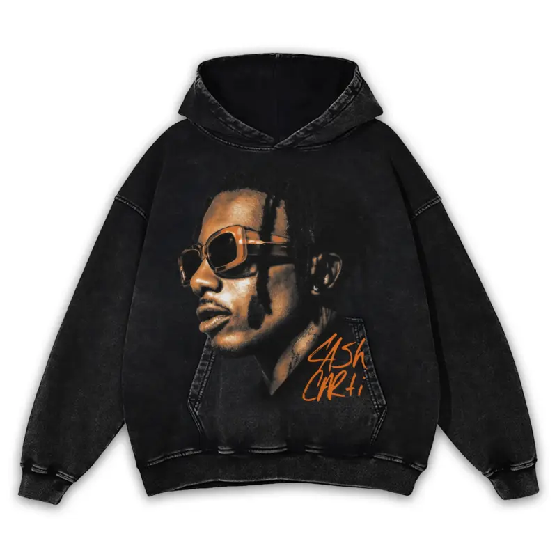 Starfish Orange x Playboi Carti 'Sunglasses' Vintage Acid Wash Hoodie - Black