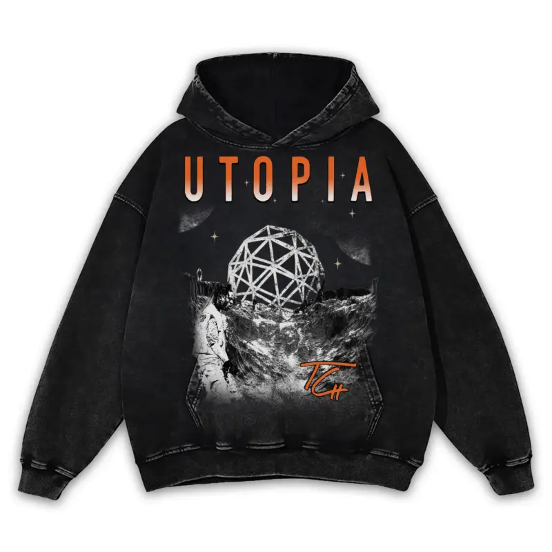 Starfish Orange x Travis Scott 'Utopia Globe' Vintage Acid Wash Hoodie - Black