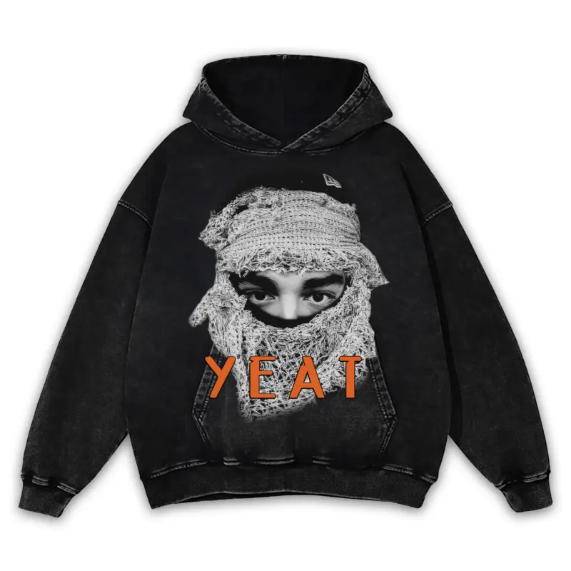 Starfish Orange x Yeat 'Ski Mask' Vintage Acid Wash Hoodie - Black