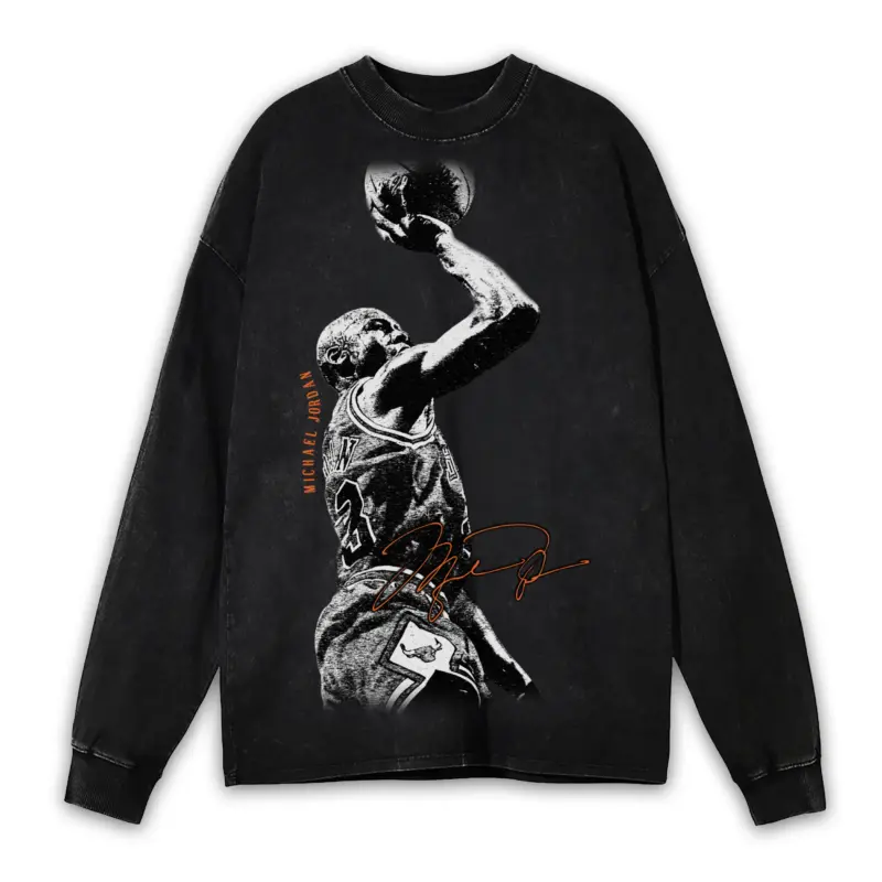 Starfish Orange x Michael Jordan 'Jump Shot' Vintage Acid Wash Long Sleeve