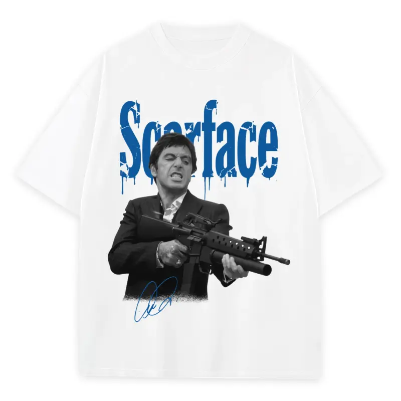 Retro Royal x Scarface 'Machine Gun' Heavyweight Tee - White