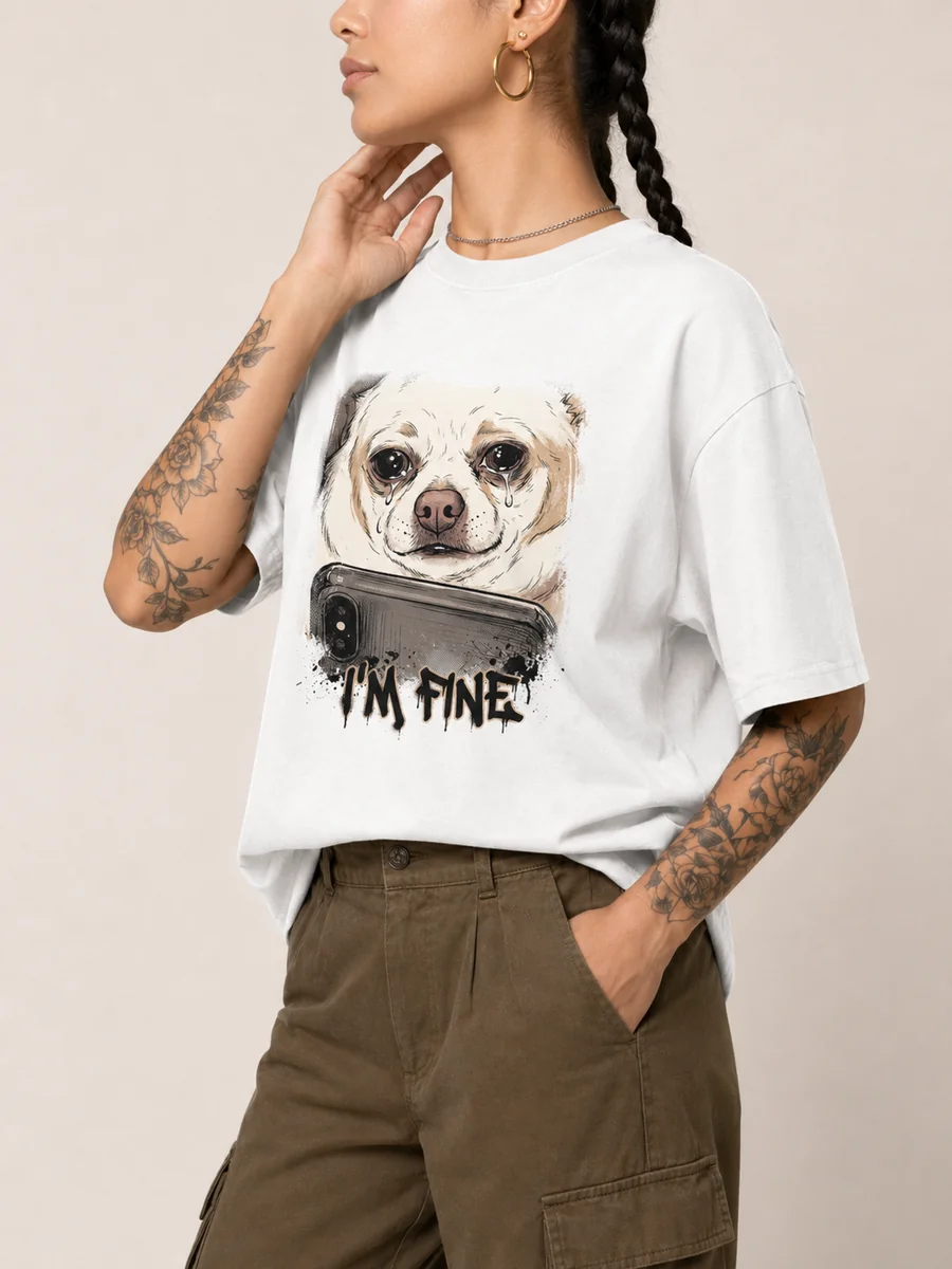 I am fine  meme 100 combed cotton loose fit t shirt 1 white.webp