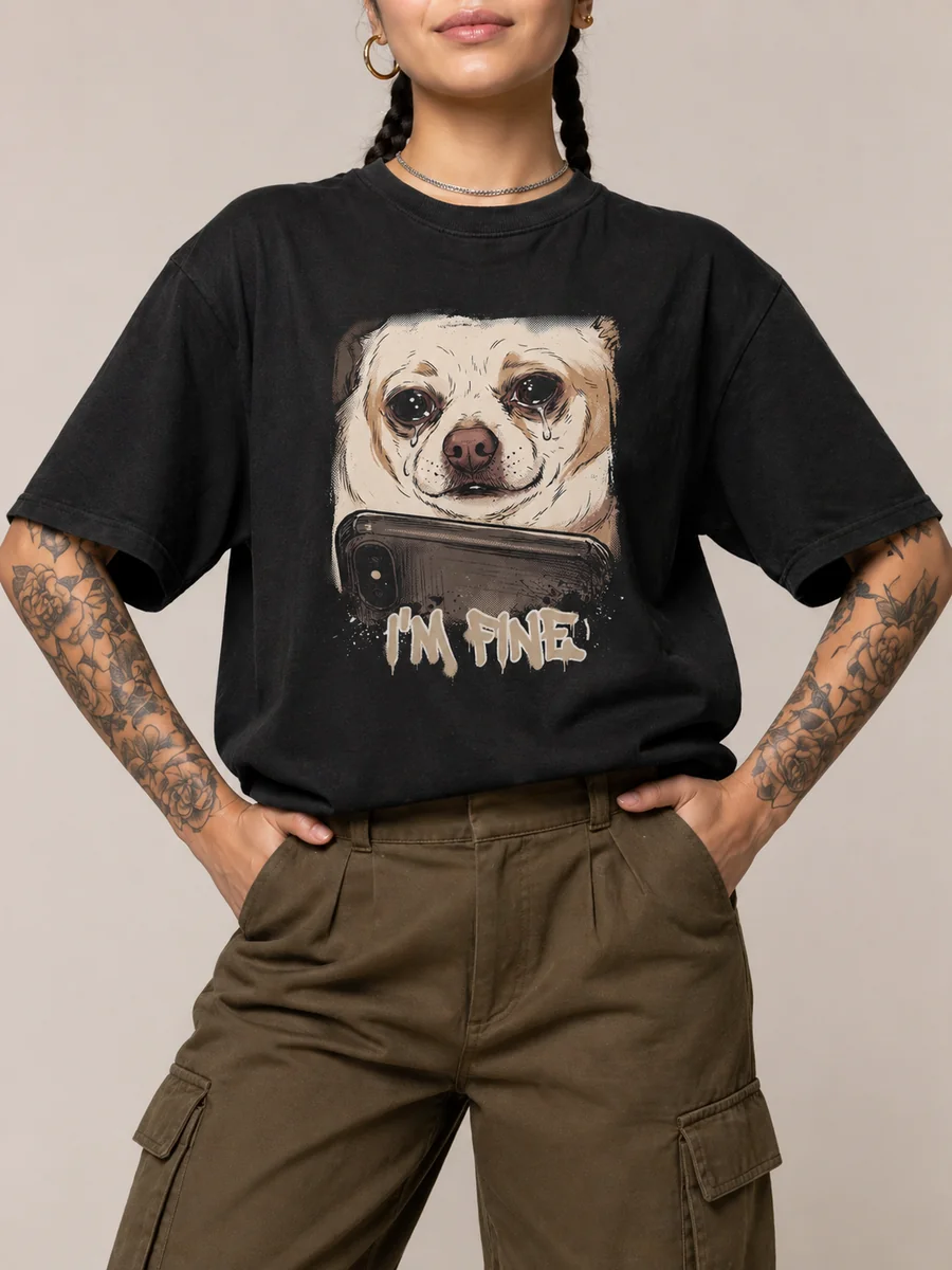 I am fine  meme 100 combed cotton loose fit t shirt 2 black.webp