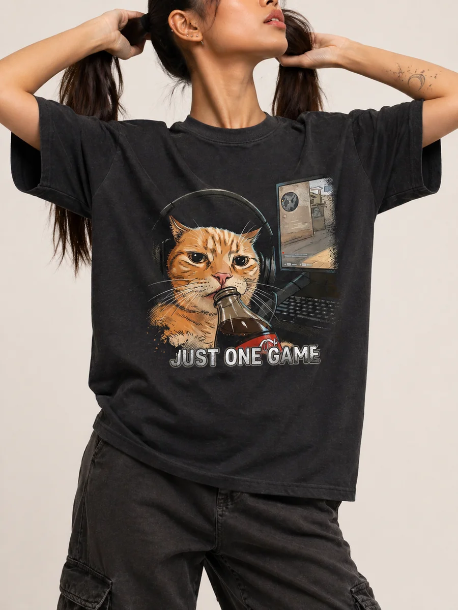Just one game casual drop shoulder cotton t shirt 2 black.webp