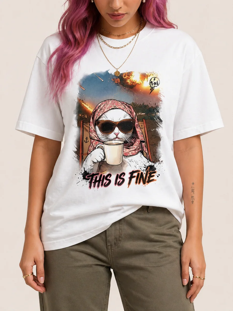 This is fine meme combed cotton loose fit t shirt 1 white.webp