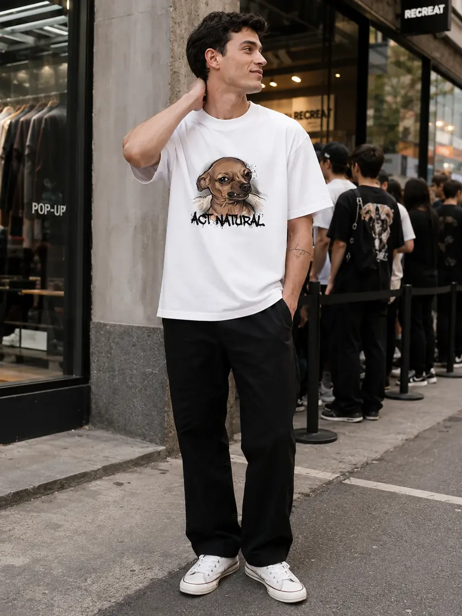 Act natural premium combed cotton loose fit streetwear t shirt details 8.webp