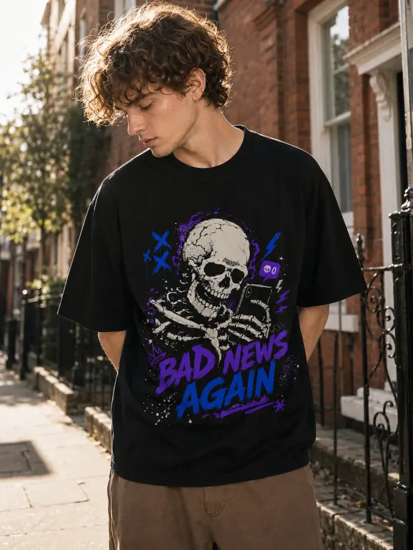 Bad news again oversize tee model 1.webp