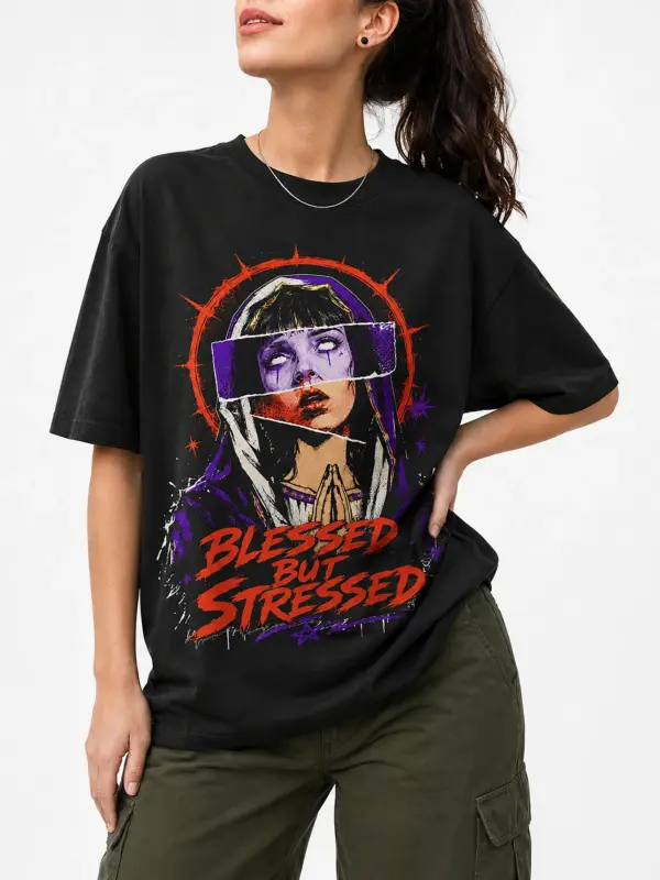 Blessed but stressed oversize tee details 4.webp