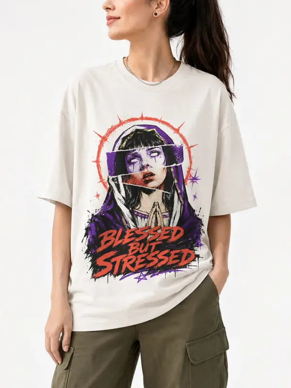 Blessed but stressed oversize tee details 5.webp
