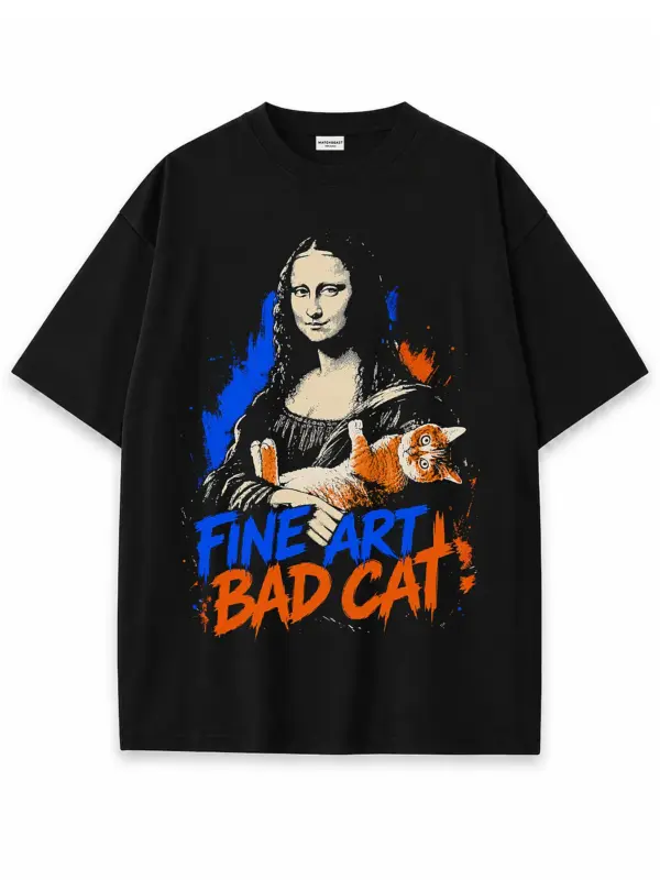 Fine art bad cat oversize tee 2 black.webp