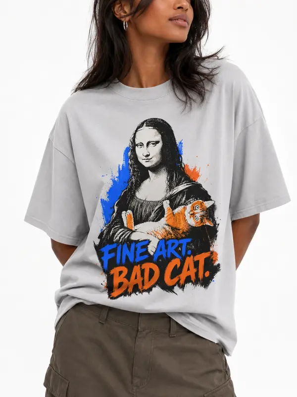 Fine art bad cat oversize tee details 1.webp