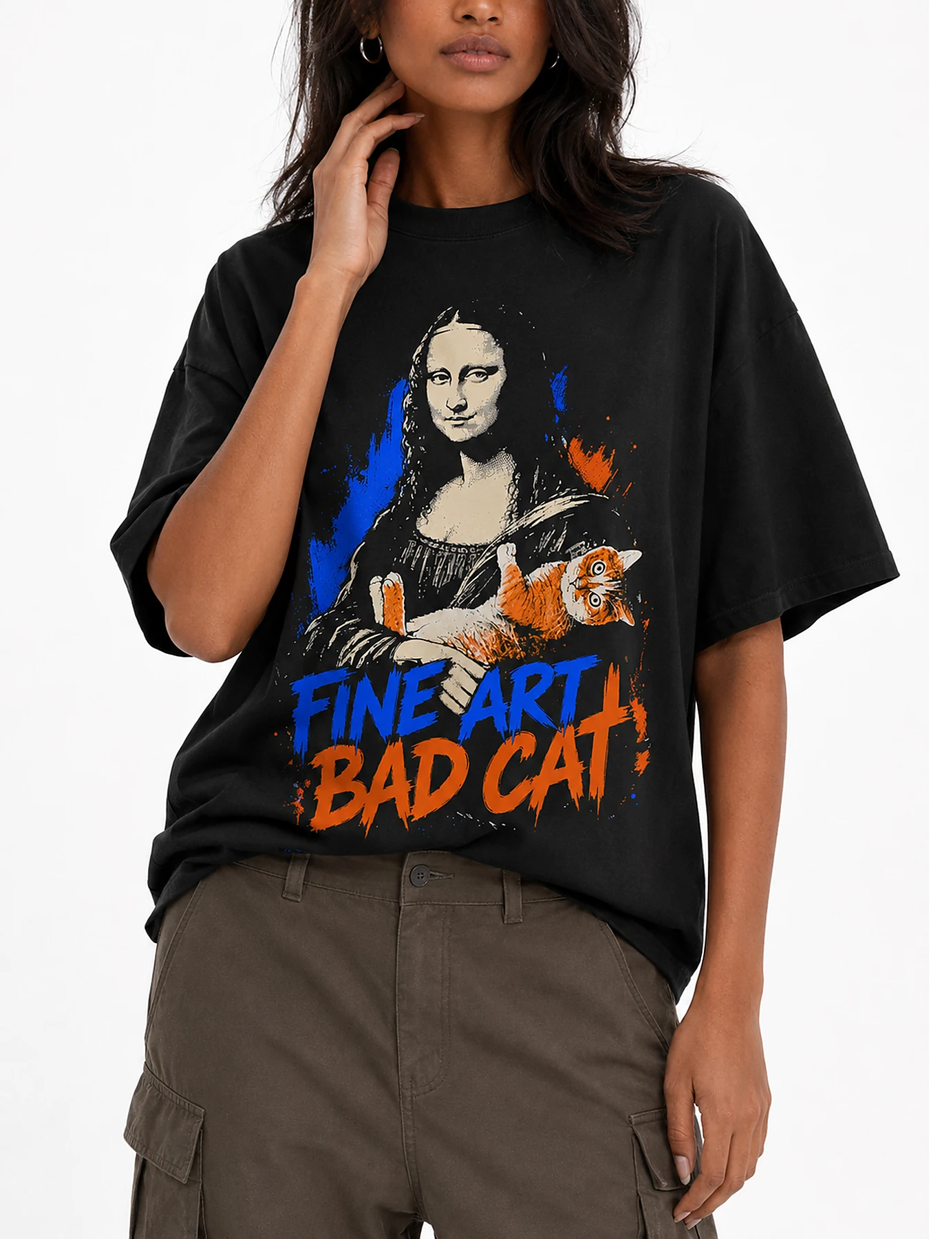 Fine art bad cat oversize tee details 2.webp