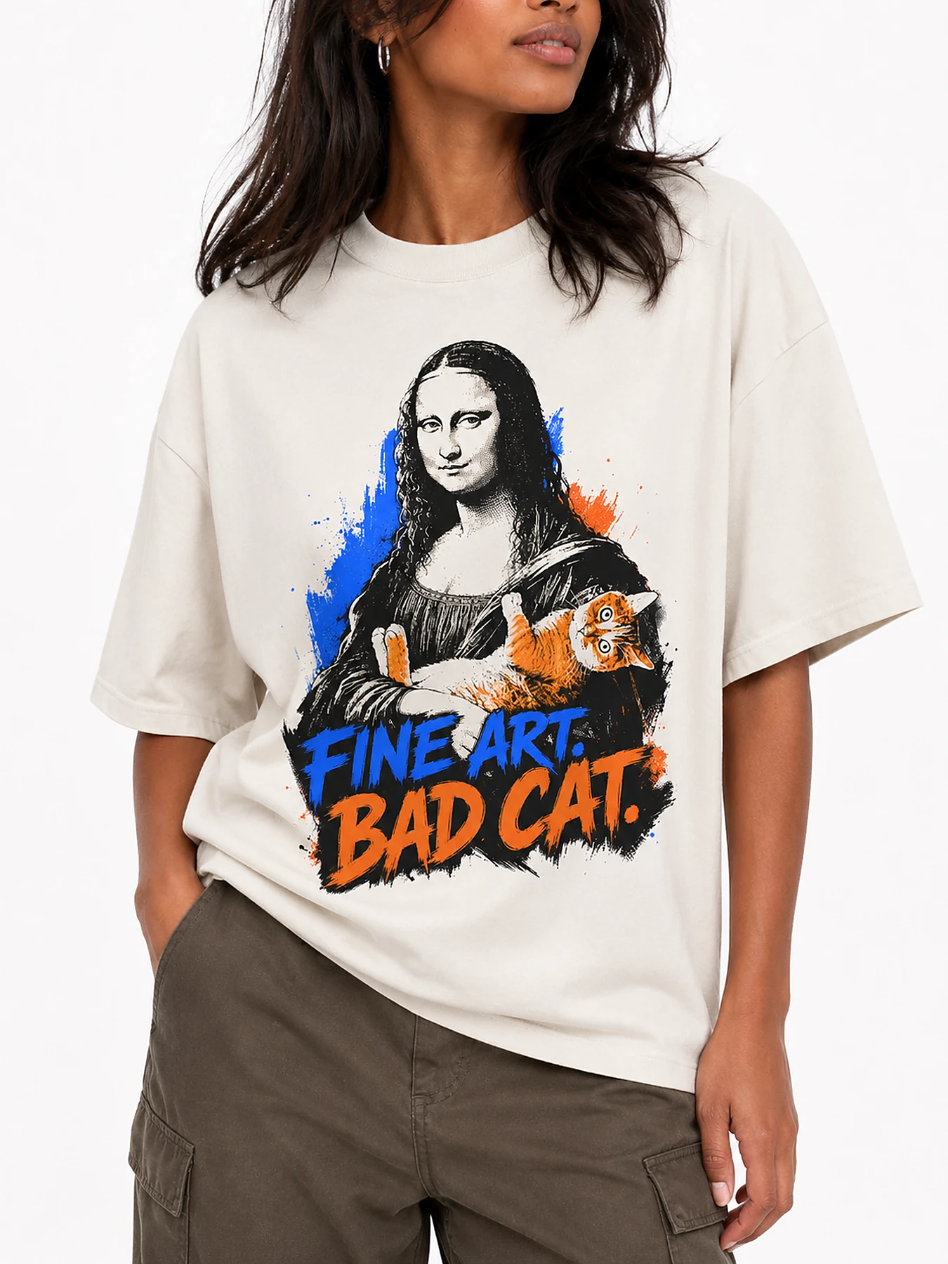 Fine art bad cat oversize tee details 3.webp