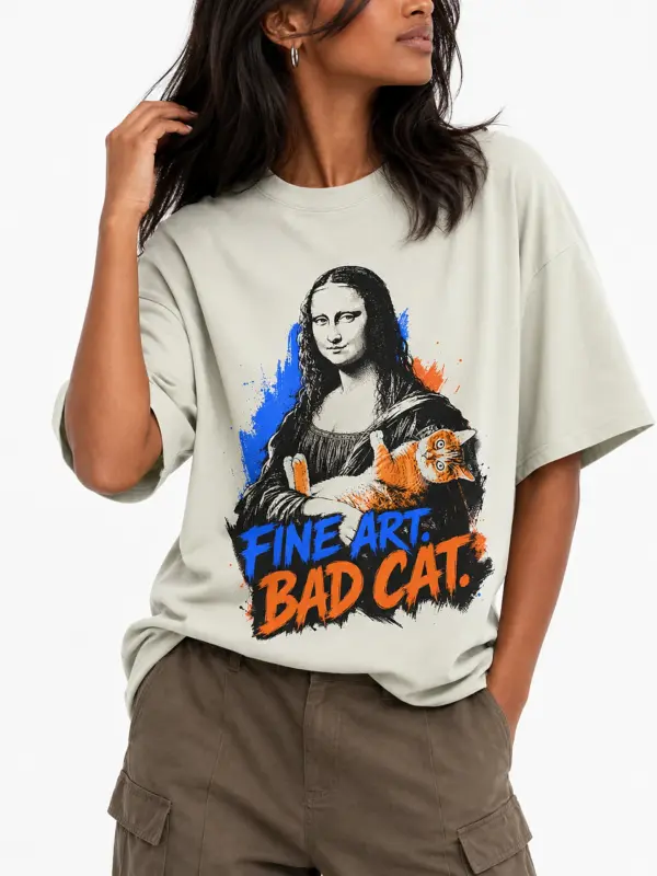 Fine art bad cat oversize tee details 4.webp