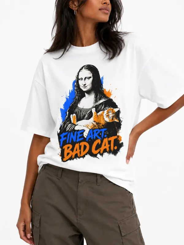Fine art bad cat oversize tee details 5.webp