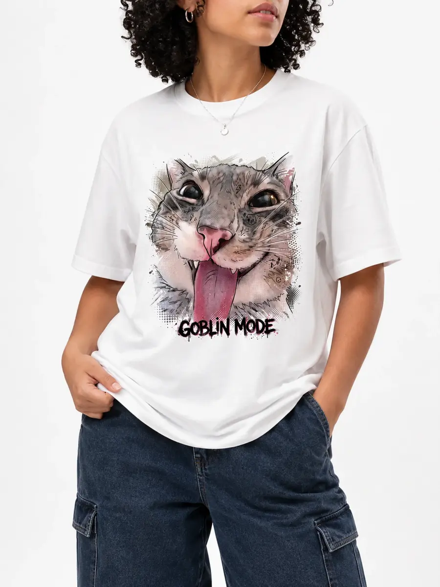 Goblin mode loose fit cotton streetwear t shirt details 1.webp