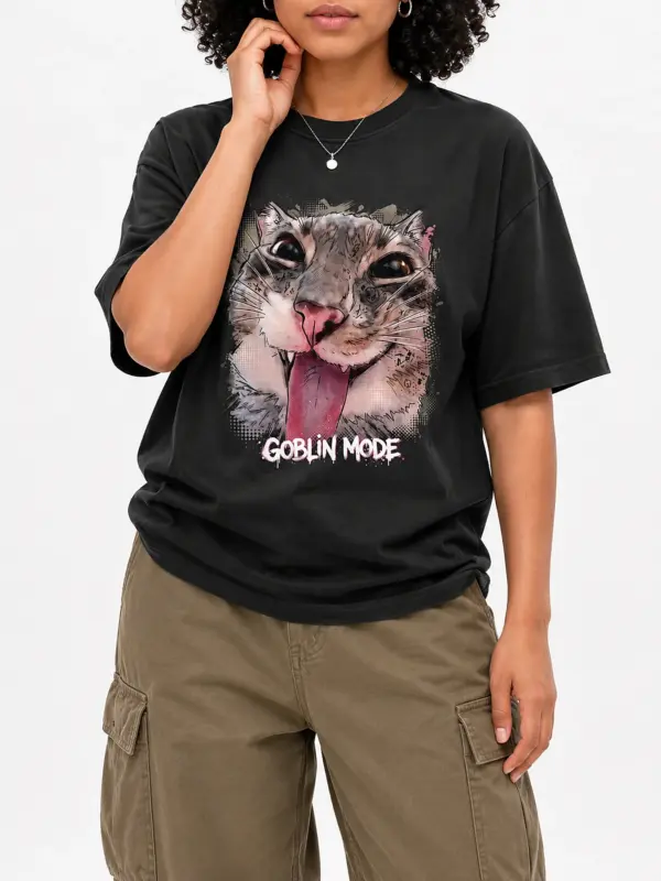 Goblin mode loose fit cotton streetwear t shirt details 2.webp